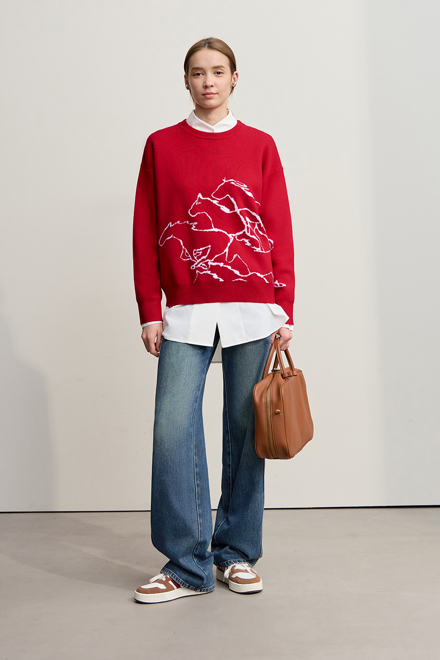 Horse Jacquard Crew Neck Sweater|AMII-AMII.com