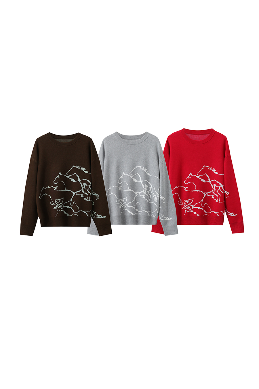 Horse Jacquard Crew Neck Sweater|AMII-AMII.com