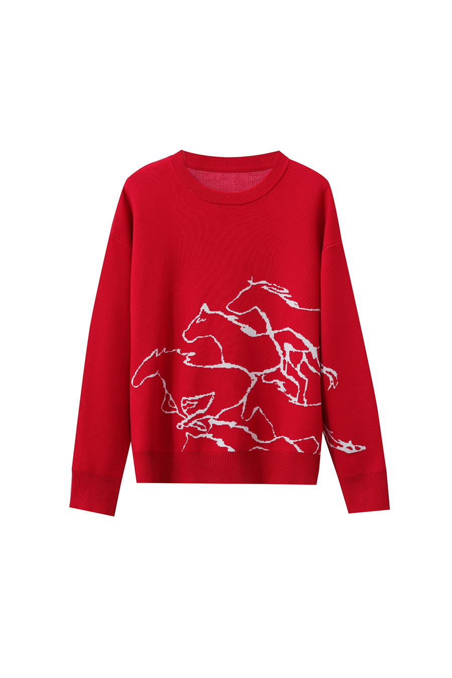 Horse Jacquard Crew Neck Sweater|AMII-AMII.com