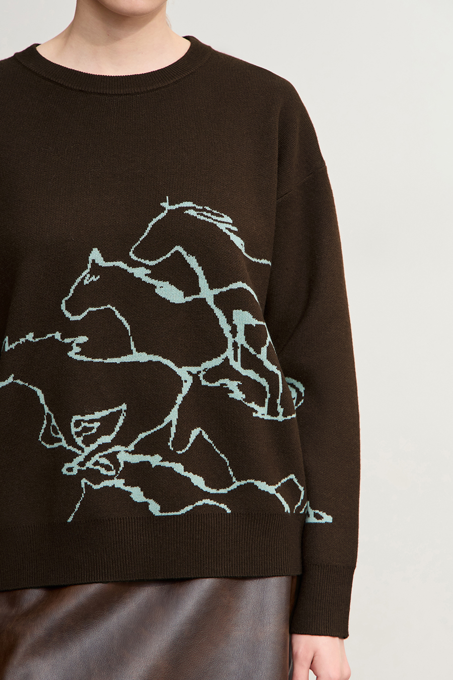 Horse Jacquard Crew Neck Sweater|AMII-AMII.com