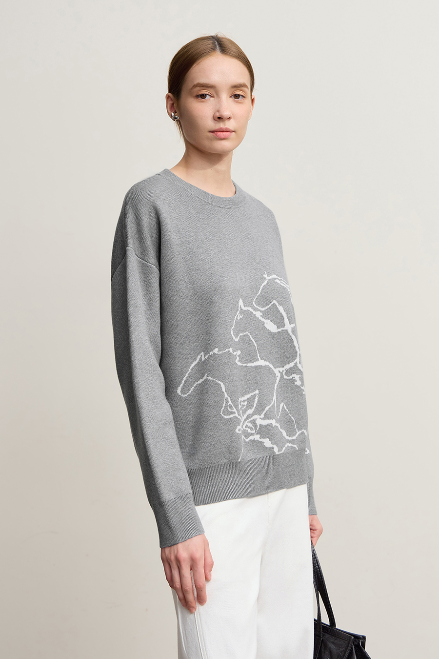 Horse Jacquard Crew Neck Sweater|AMII-AMII.com