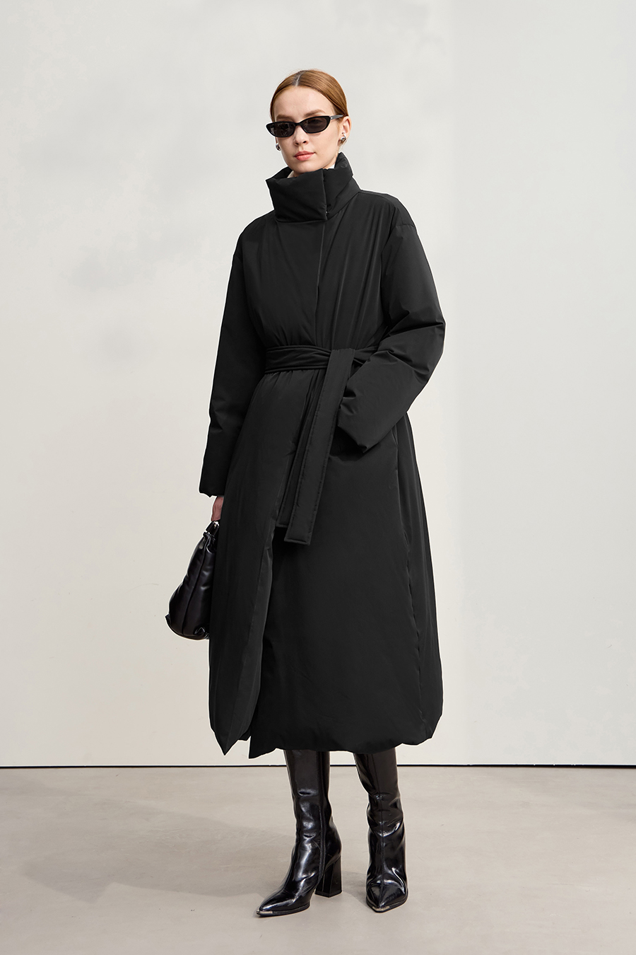 Belted High Neck Long Down Jacket|AMII-AMII.com