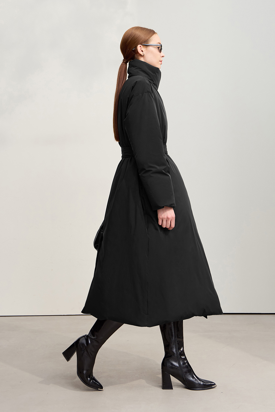 Belted High Neck Long Down Jacket|AMII-AMII.com