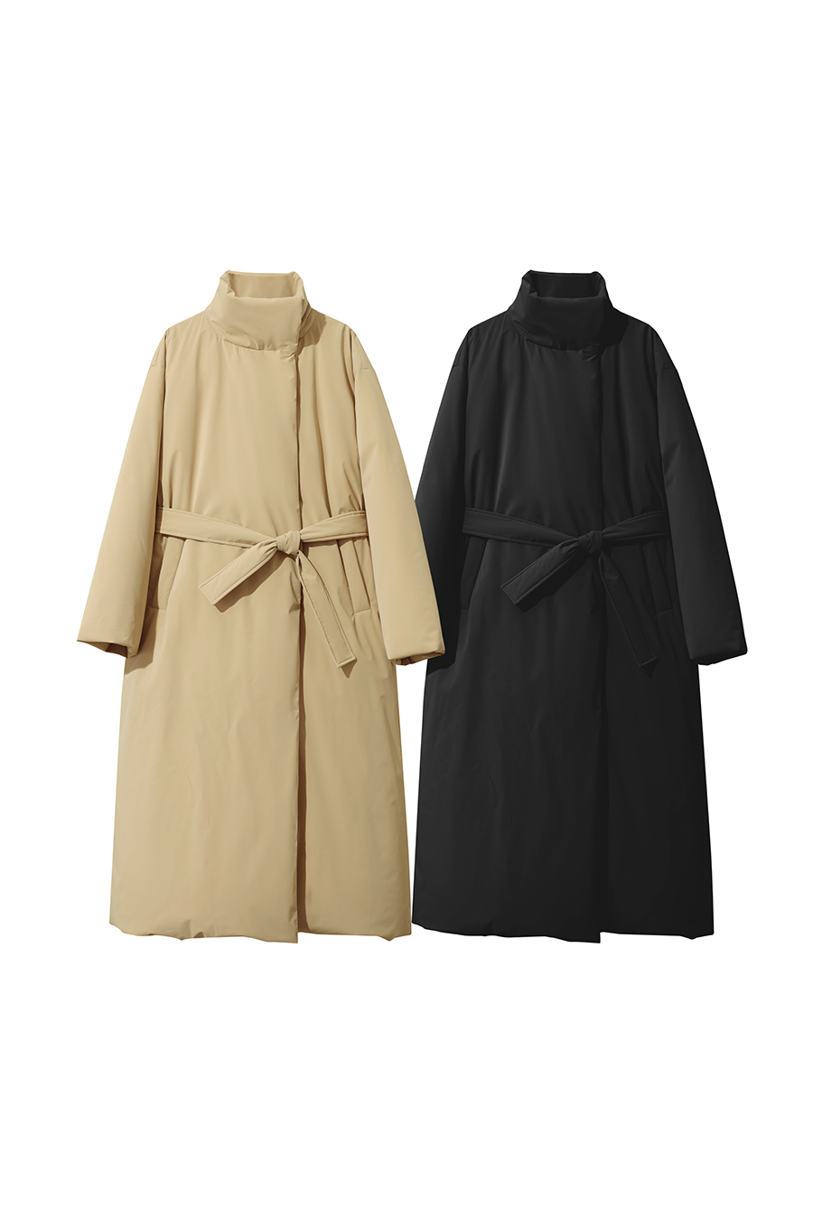 Belted High Neck Long Down Jacket|AMII-AMII.com