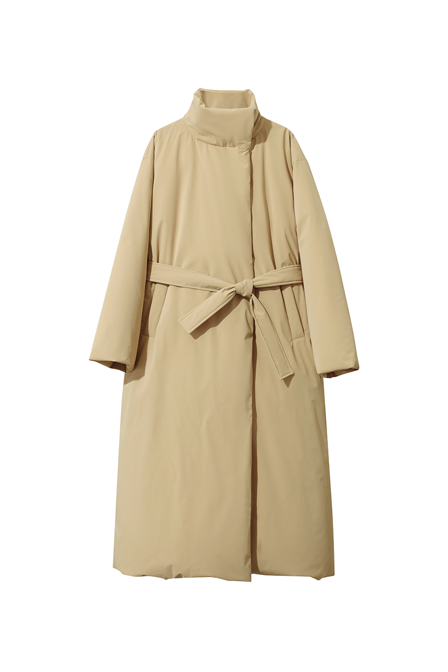 Belted High Neck Long Down Jacket|AMII-AMII.com