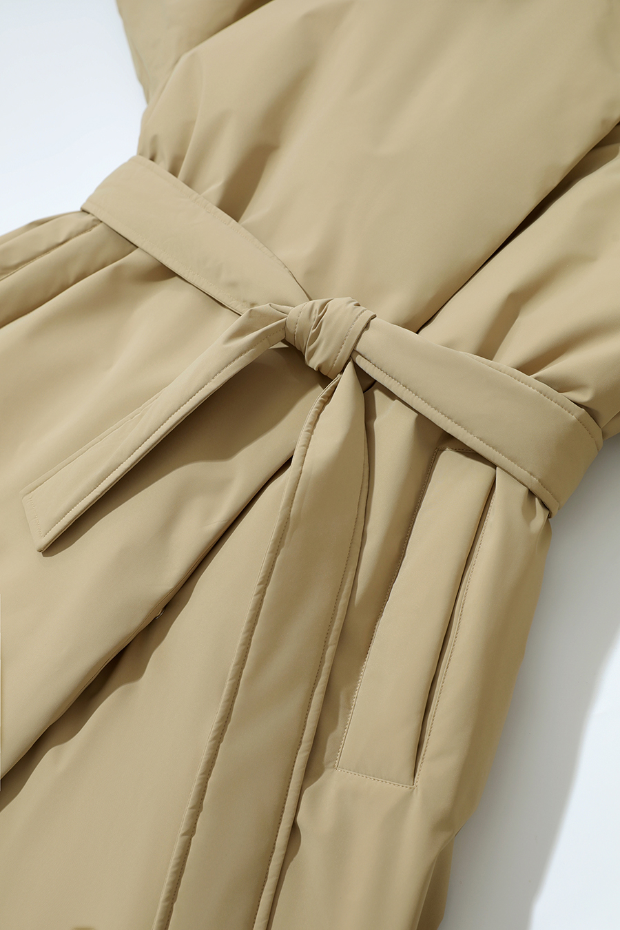 Belted High Neck Long Down Jacket|AMII-AMII.com