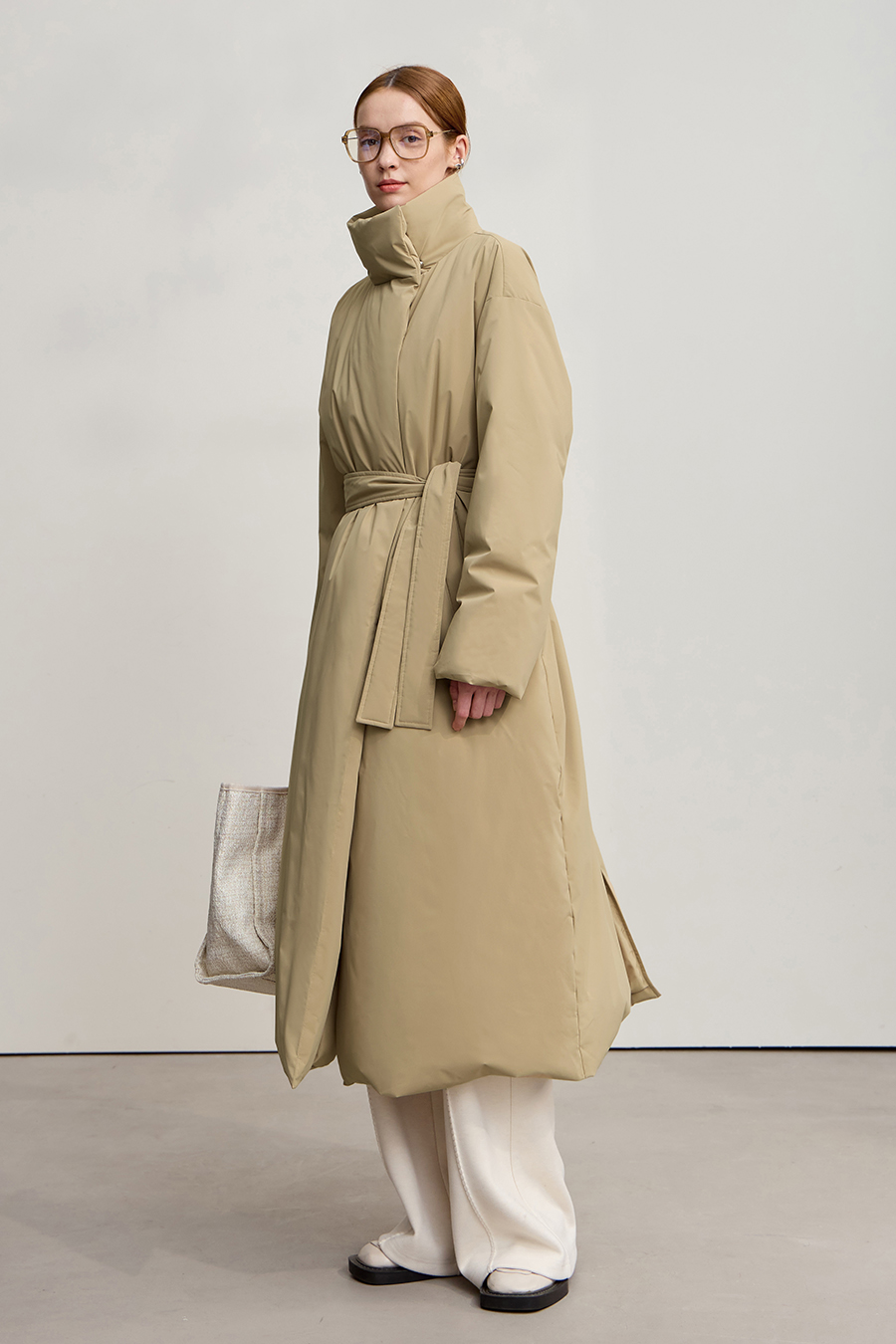 Belted High Neck Long Down Jacket|AMII-AMII.com