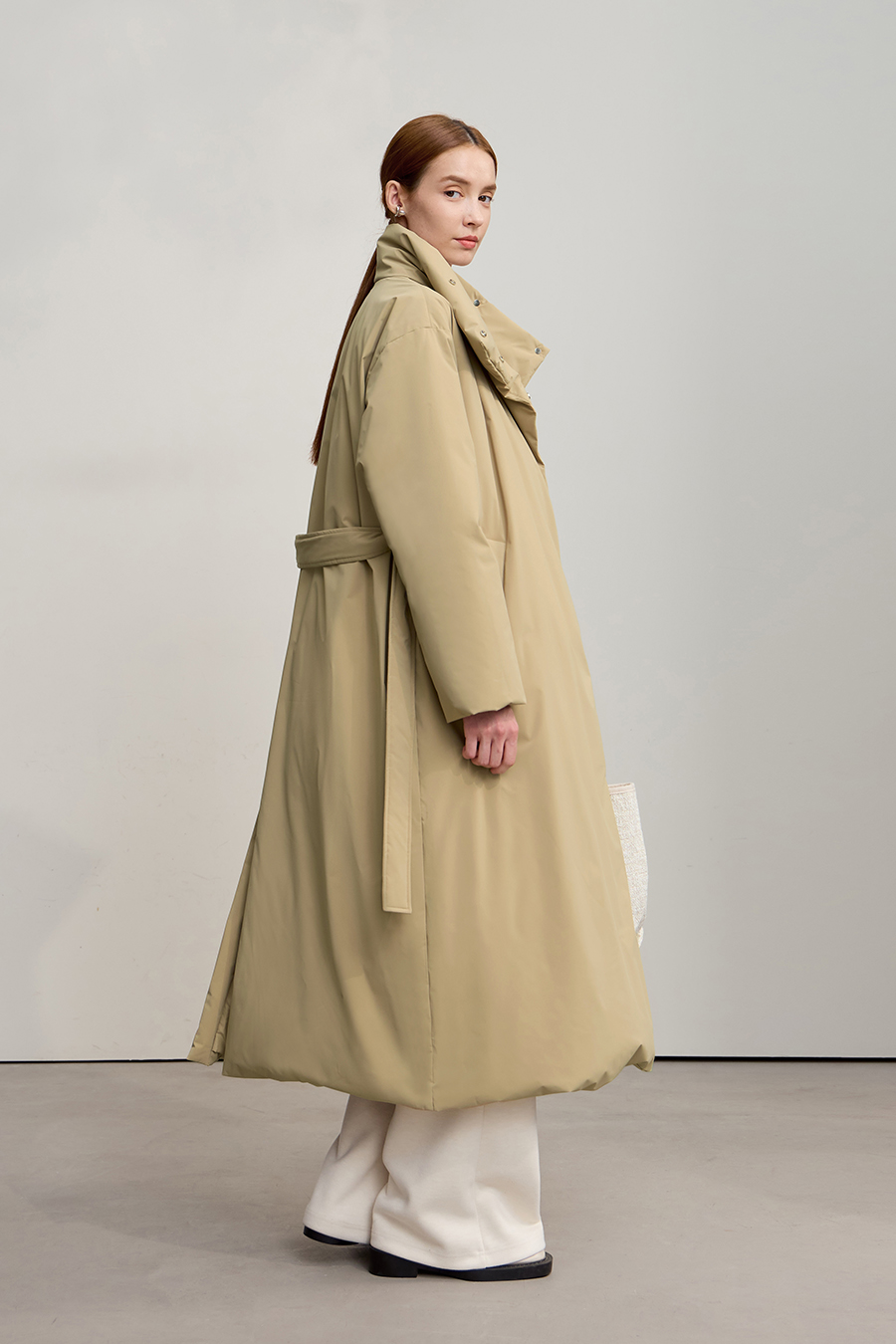 Belted High Neck Long Down Jacket|AMII-AMII.com