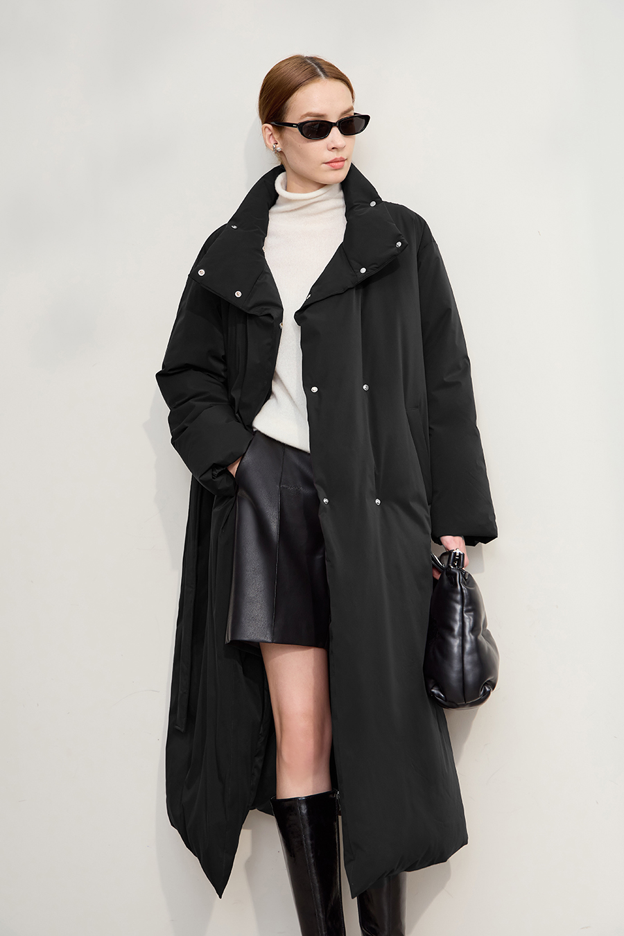 Belted High Neck Long Down Jacket|AMII-AMII.com