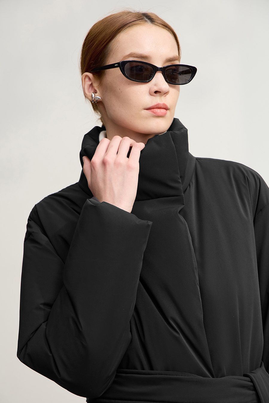 Belted High Neck Long Down Jacket|AMII-AMII.com