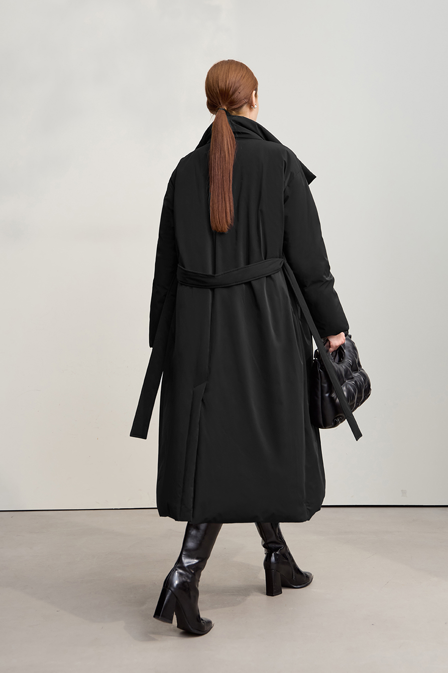 Belted High Neck Long Down Jacket|AMII-AMII.com