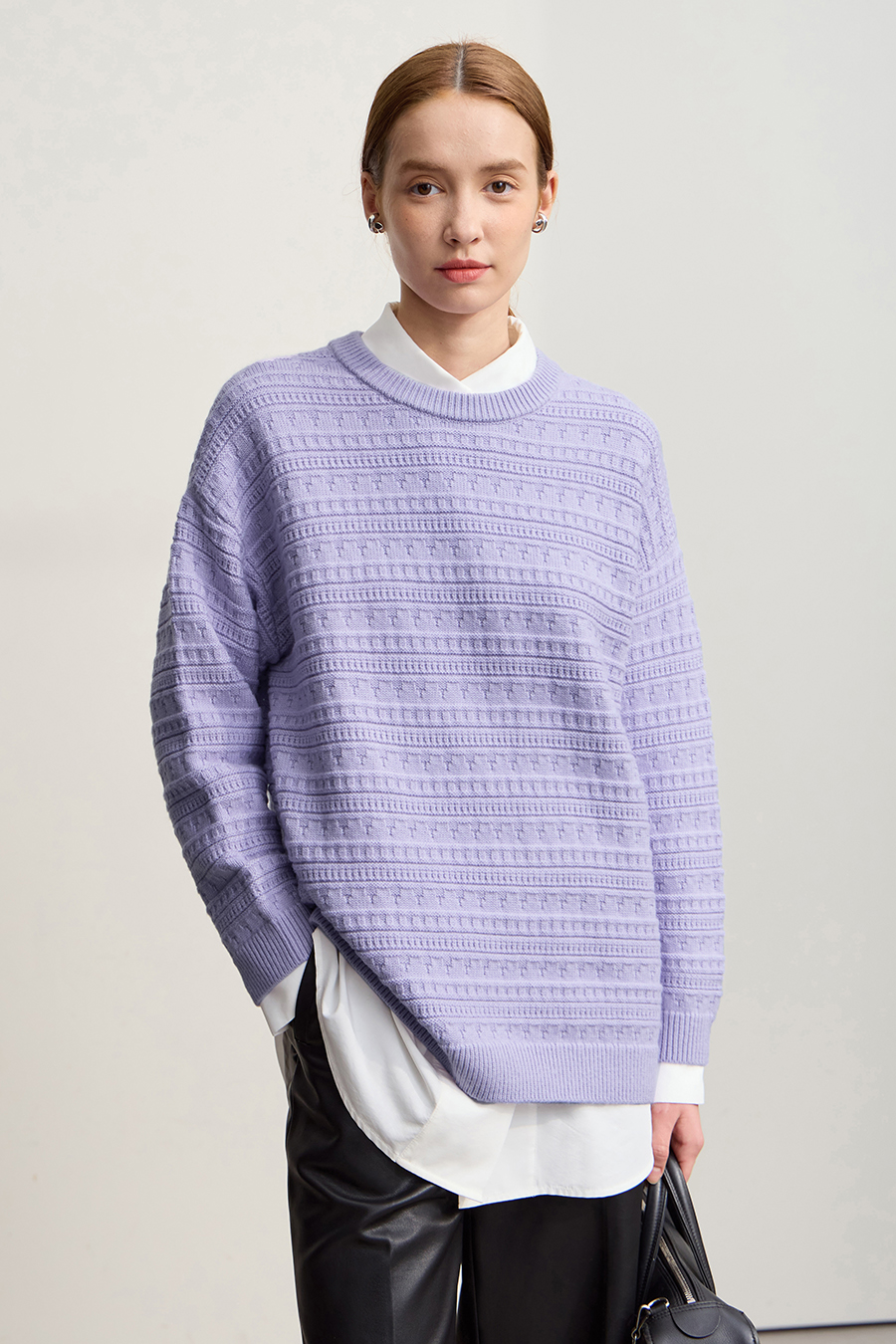 Crew Neck Textured Knit Sweater