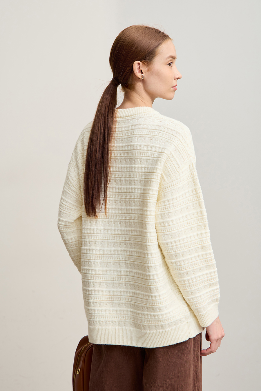 Crew Neck Textured Knit Sweater
