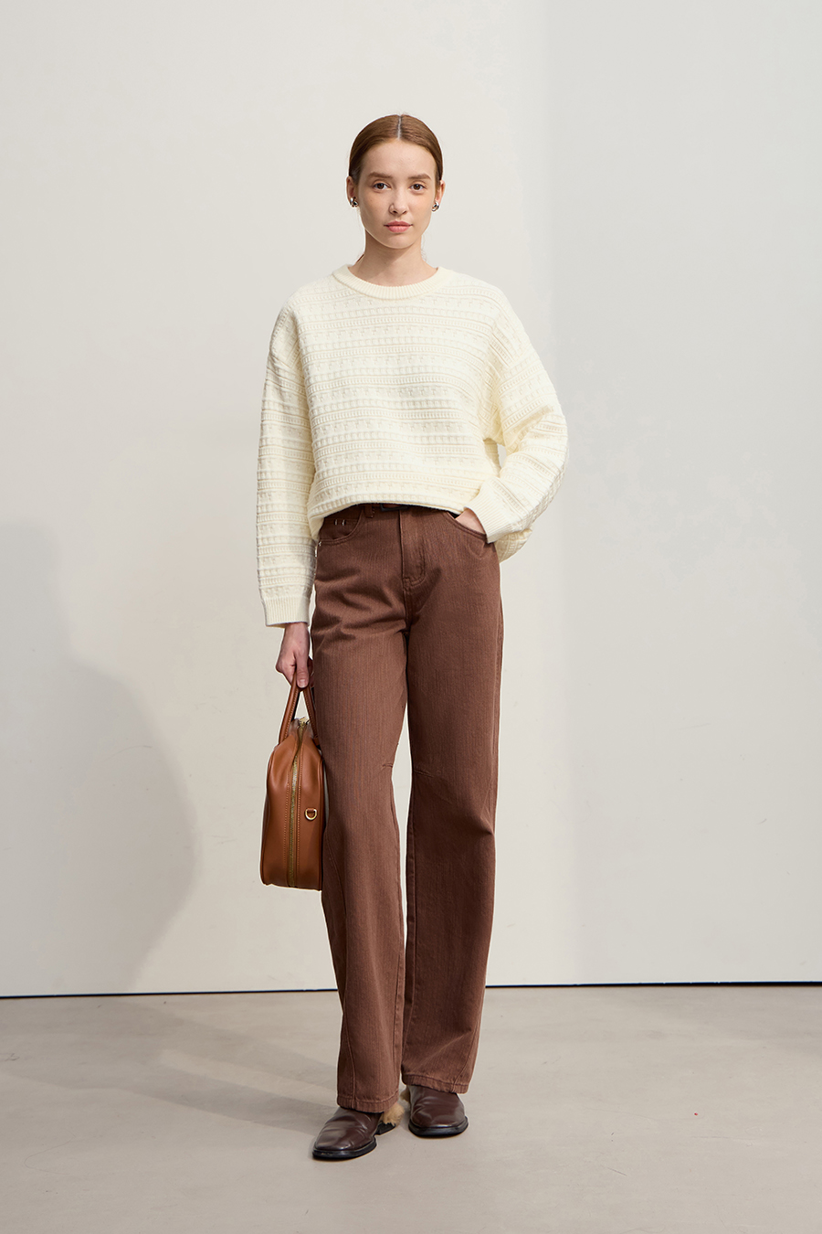 Crew Neck Textured Knit Sweater