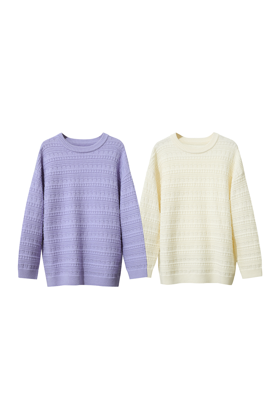 Crew Neck Textured Knit Sweater