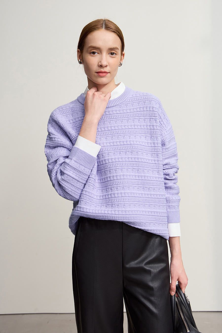 Crew Neck Textured Knit Sweater