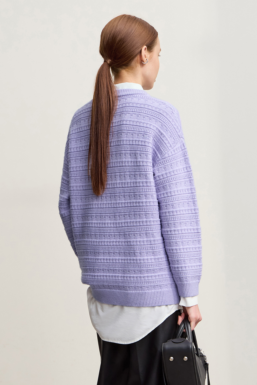 Crew Neck Textured Knit Sweater