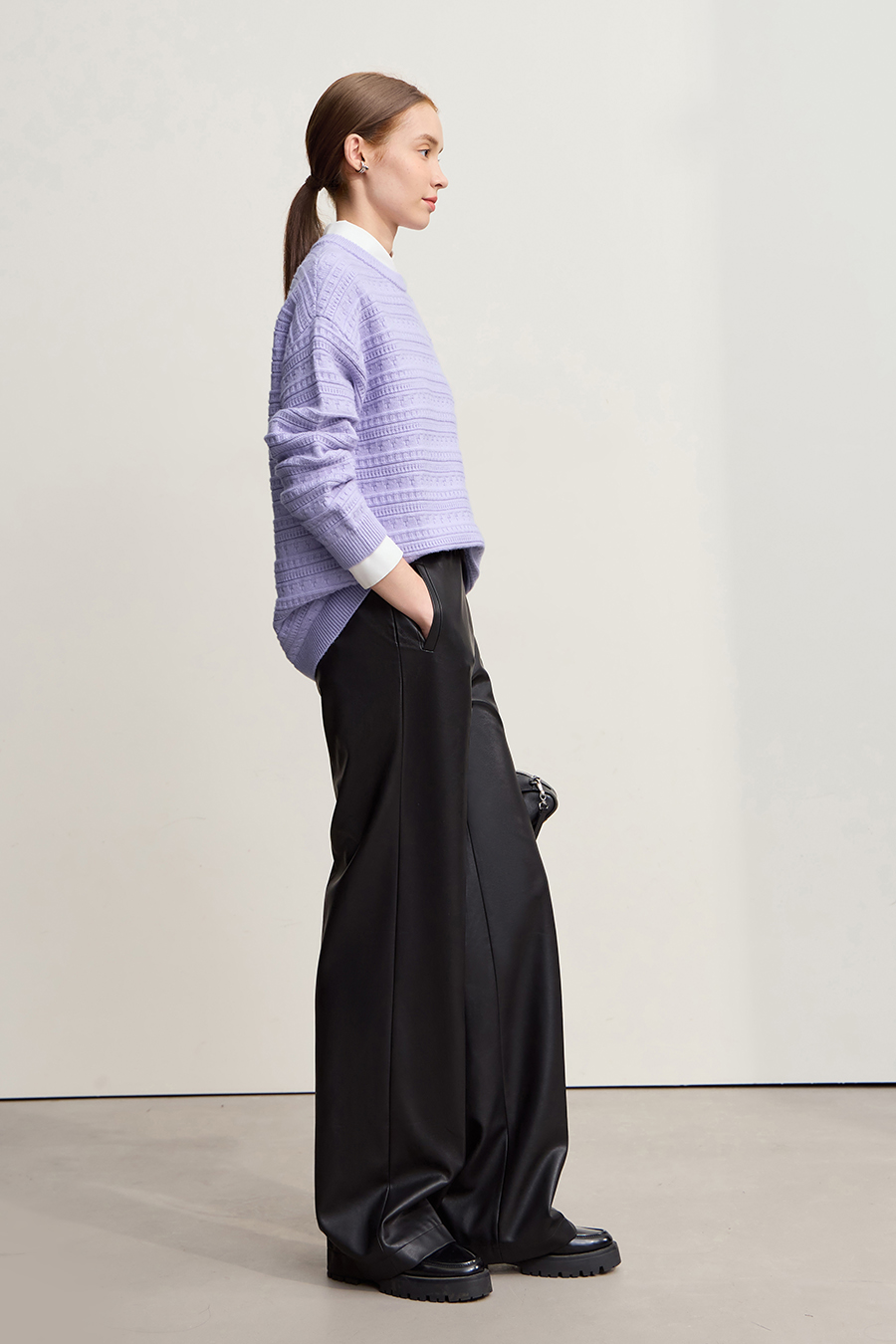 Crew Neck Textured Knit Sweater