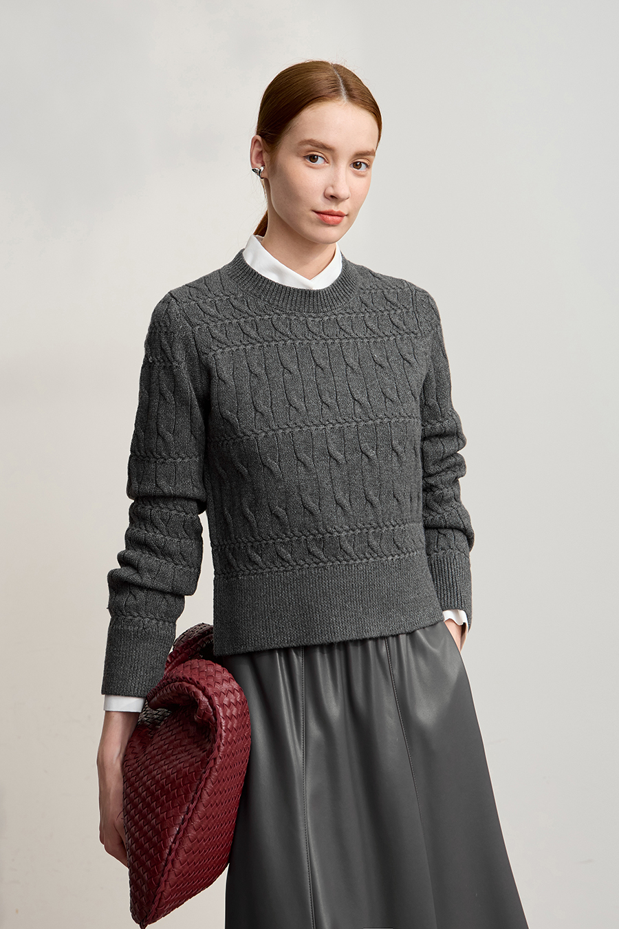 Crew Neck Short Cable Knit Sweater