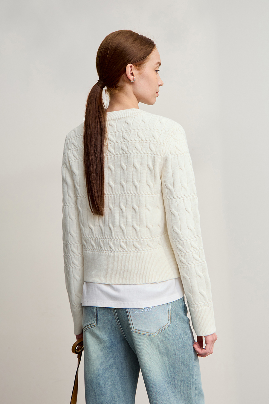 Crew Neck Short Cable Knit Sweater