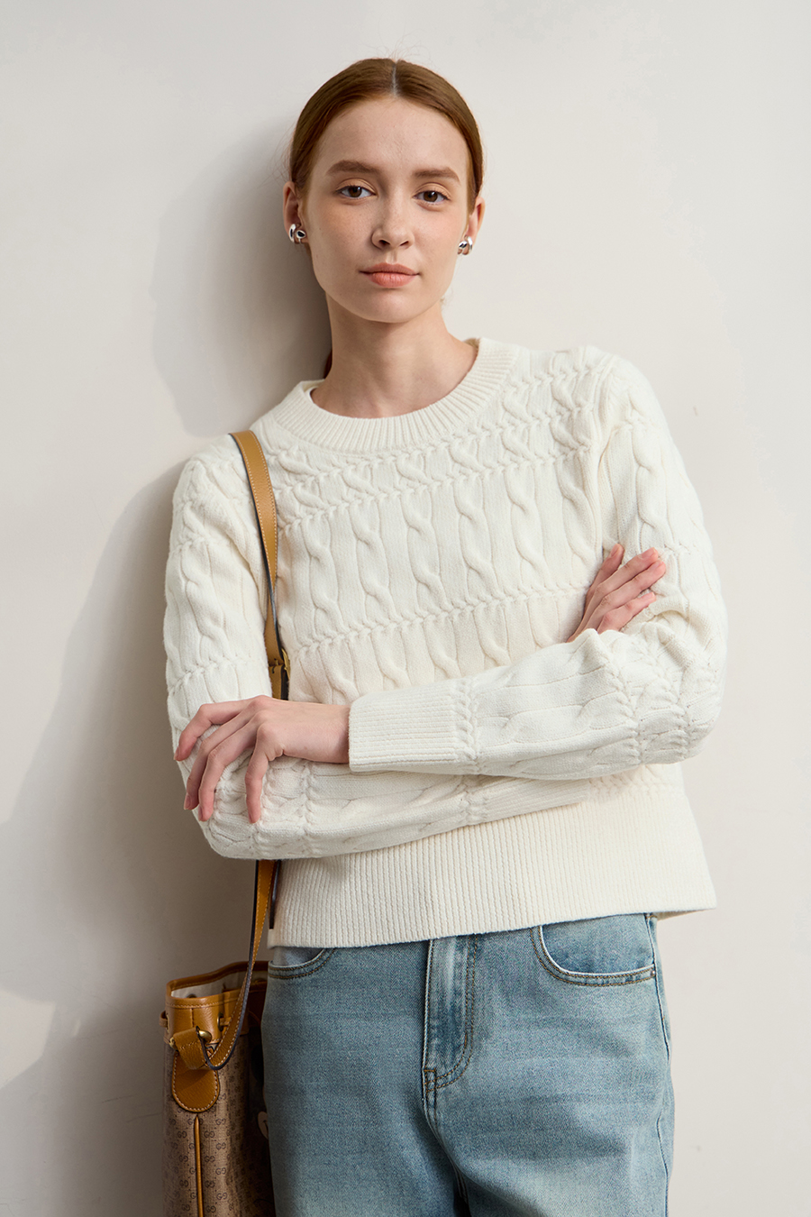 Crew Neck Short Cable Knit Sweater