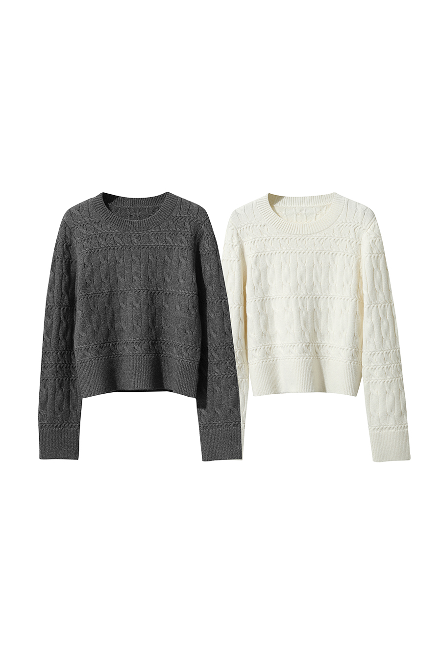 Crew Neck Short Cable Knit Sweater