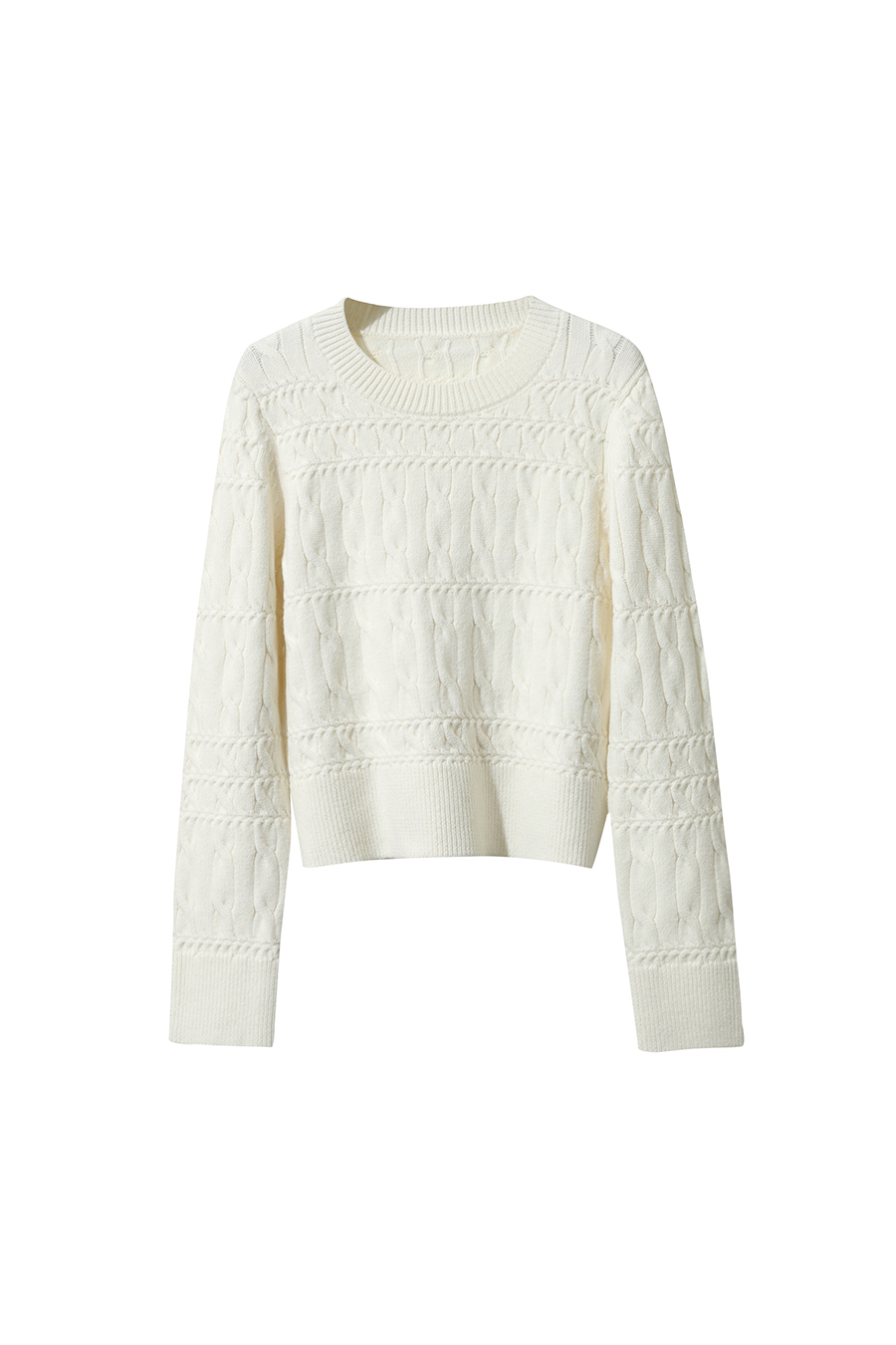 Crew Neck Short Cable Knit Sweater