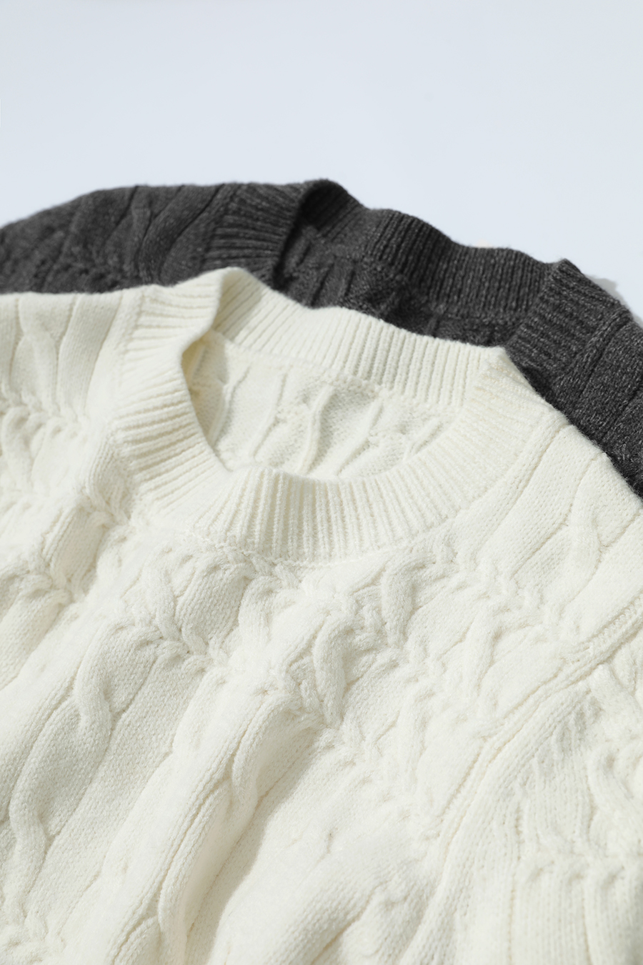 Crew Neck Short Cable Knit Sweater