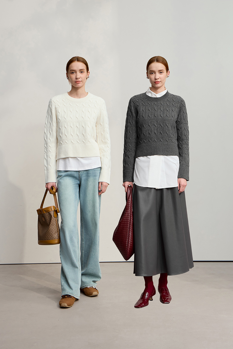 Crew Neck Short Cable Knit Sweater