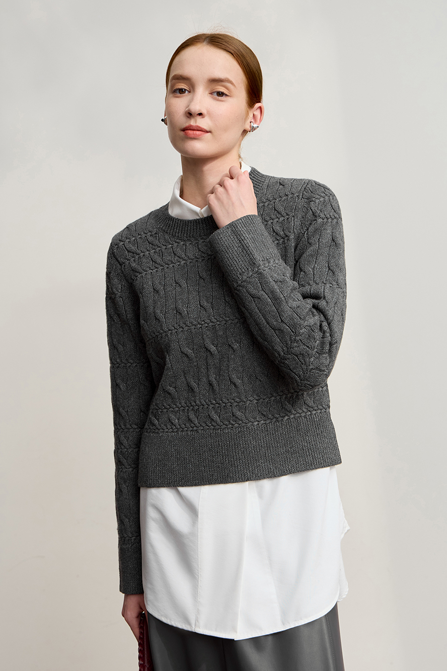 Crew Neck Short Cable Knit Sweater