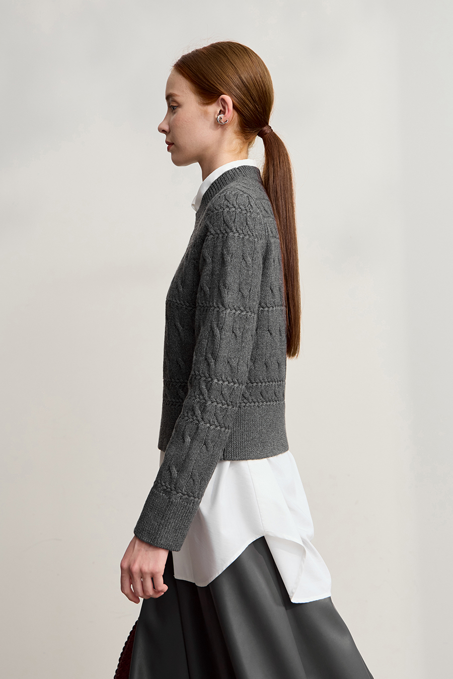 Crew Neck Short Cable Knit Sweater