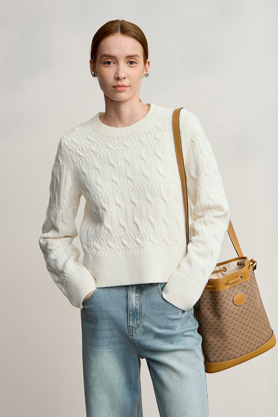 Crew Neck Short Cable Knit Sweater