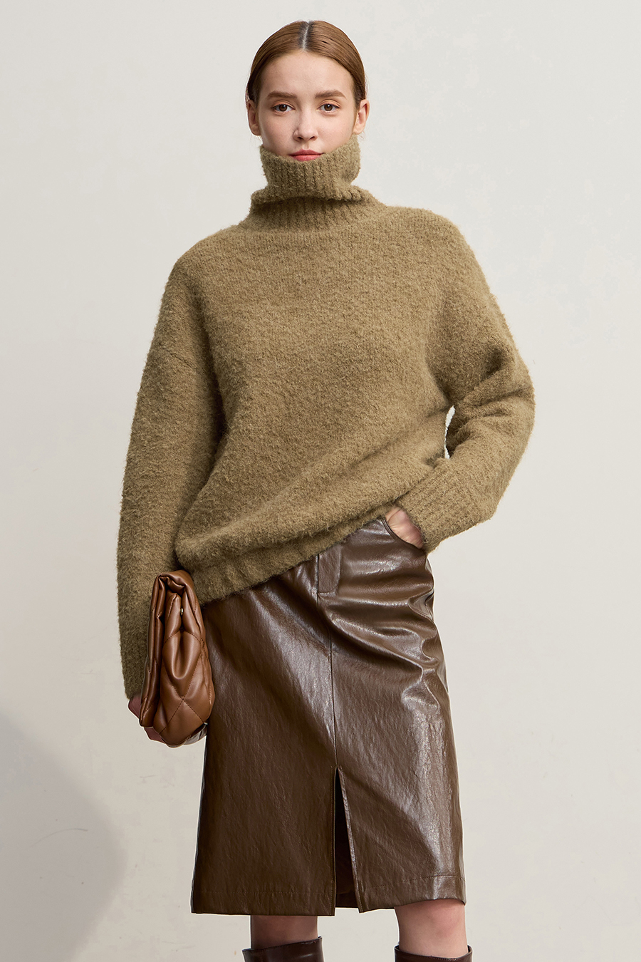 Bouclé Yarn Turtleneck Sweater