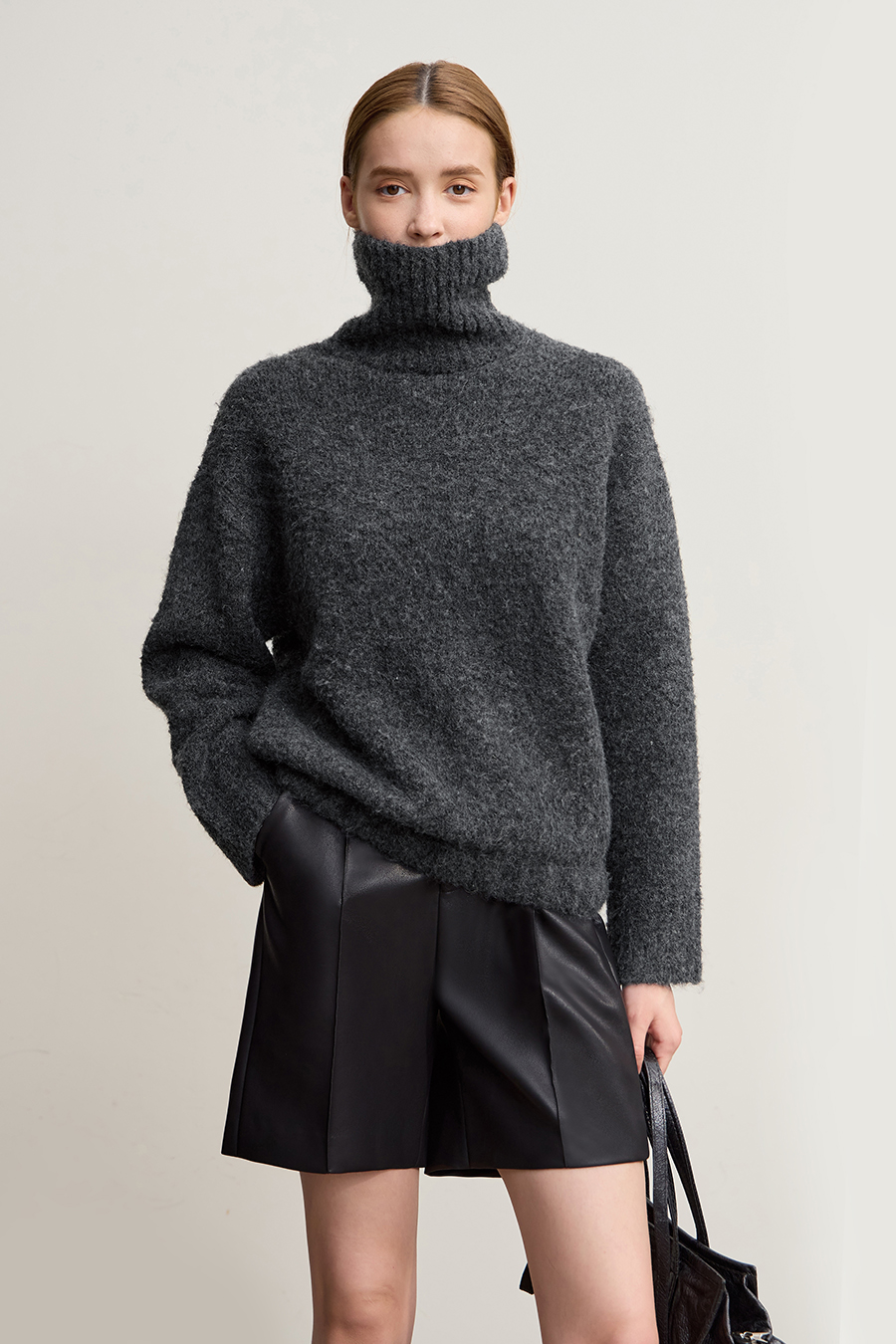 Bouclé Yarn Turtleneck Sweater
