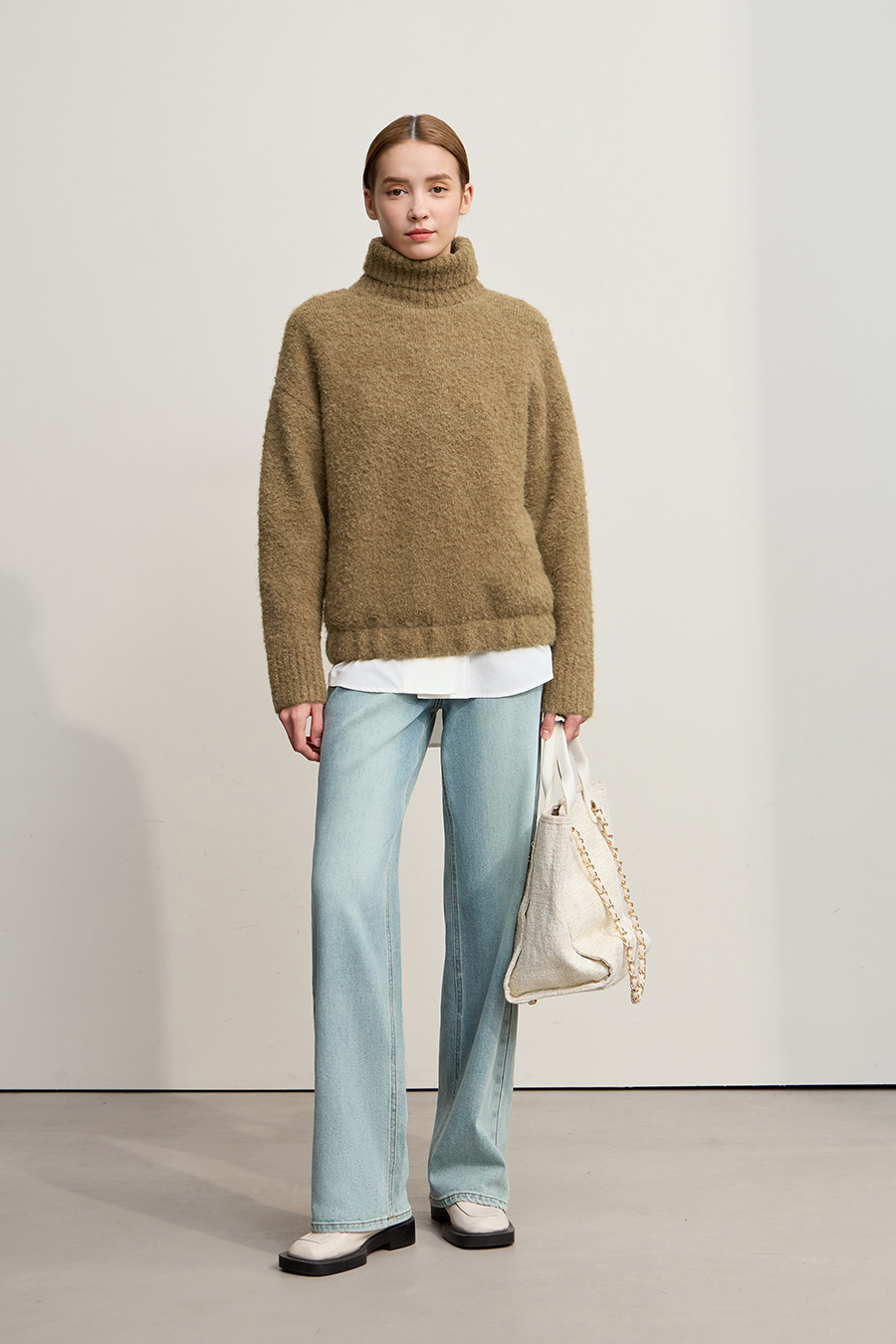 Bouclé Yarn Turtleneck Sweater