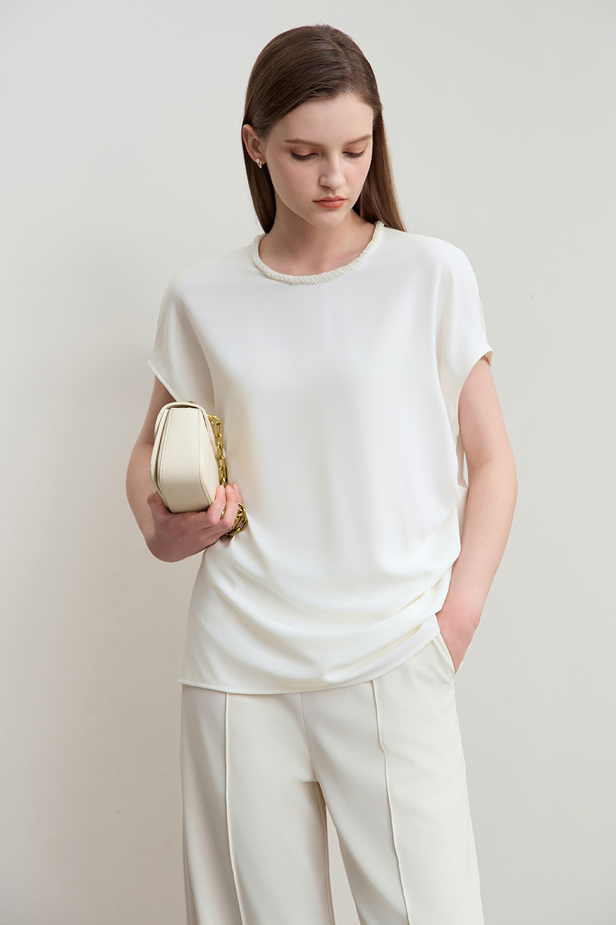 Drop Shoulder Short Sleeve Chiffon Top