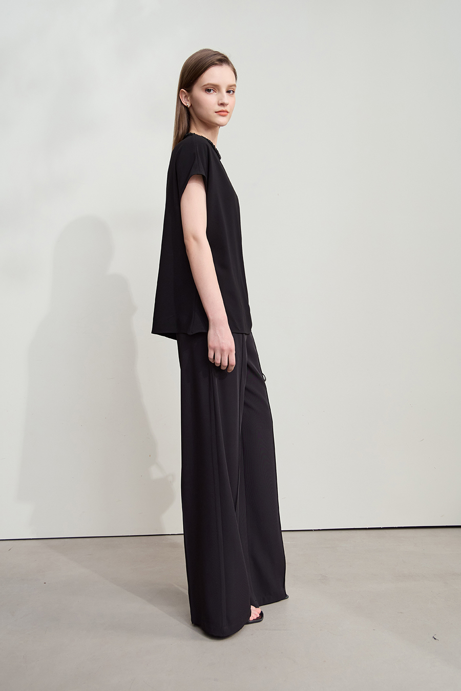 Drop Shoulder Short Sleeve Chiffon Top