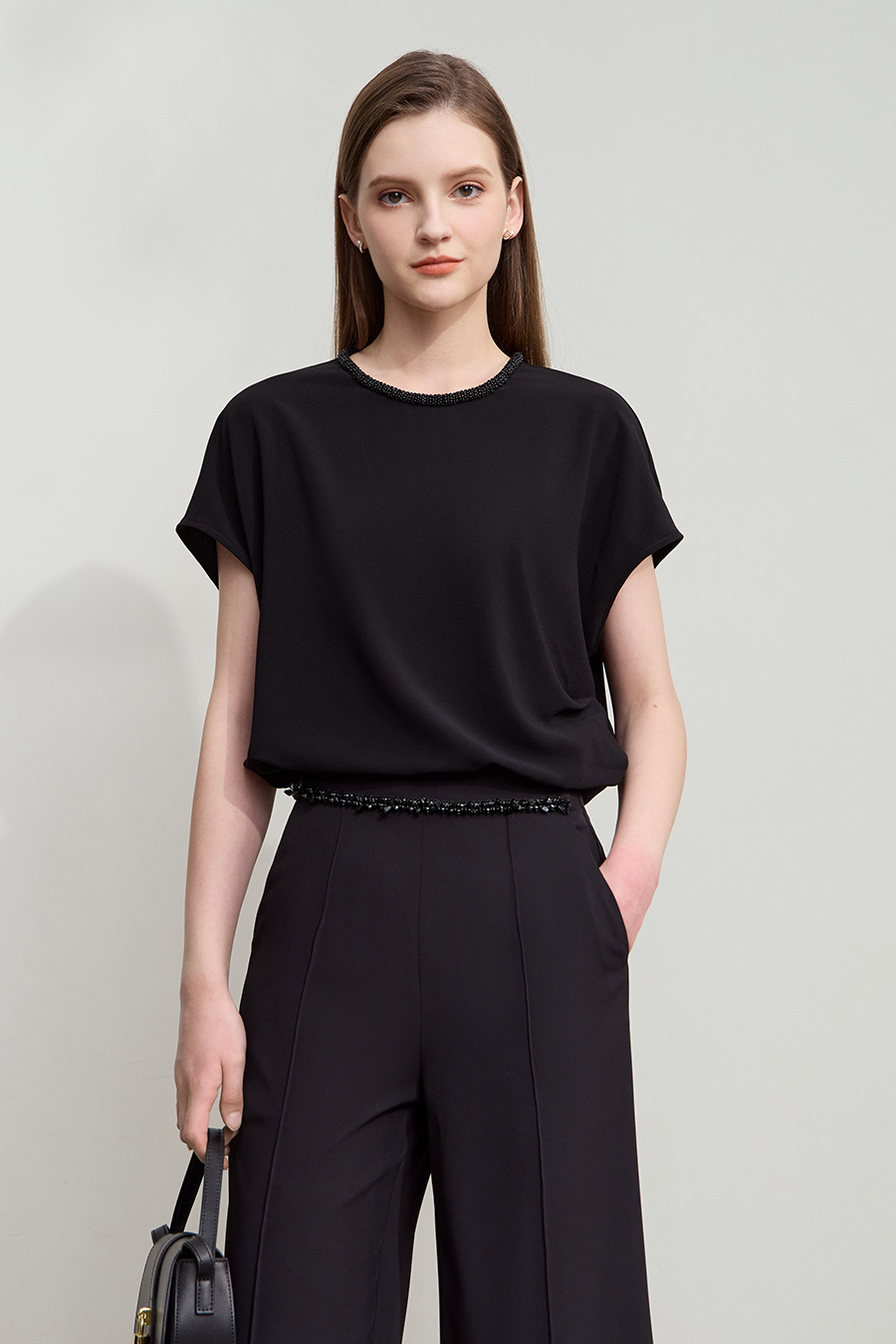 Drop Shoulder Short Sleeve Chiffon Top