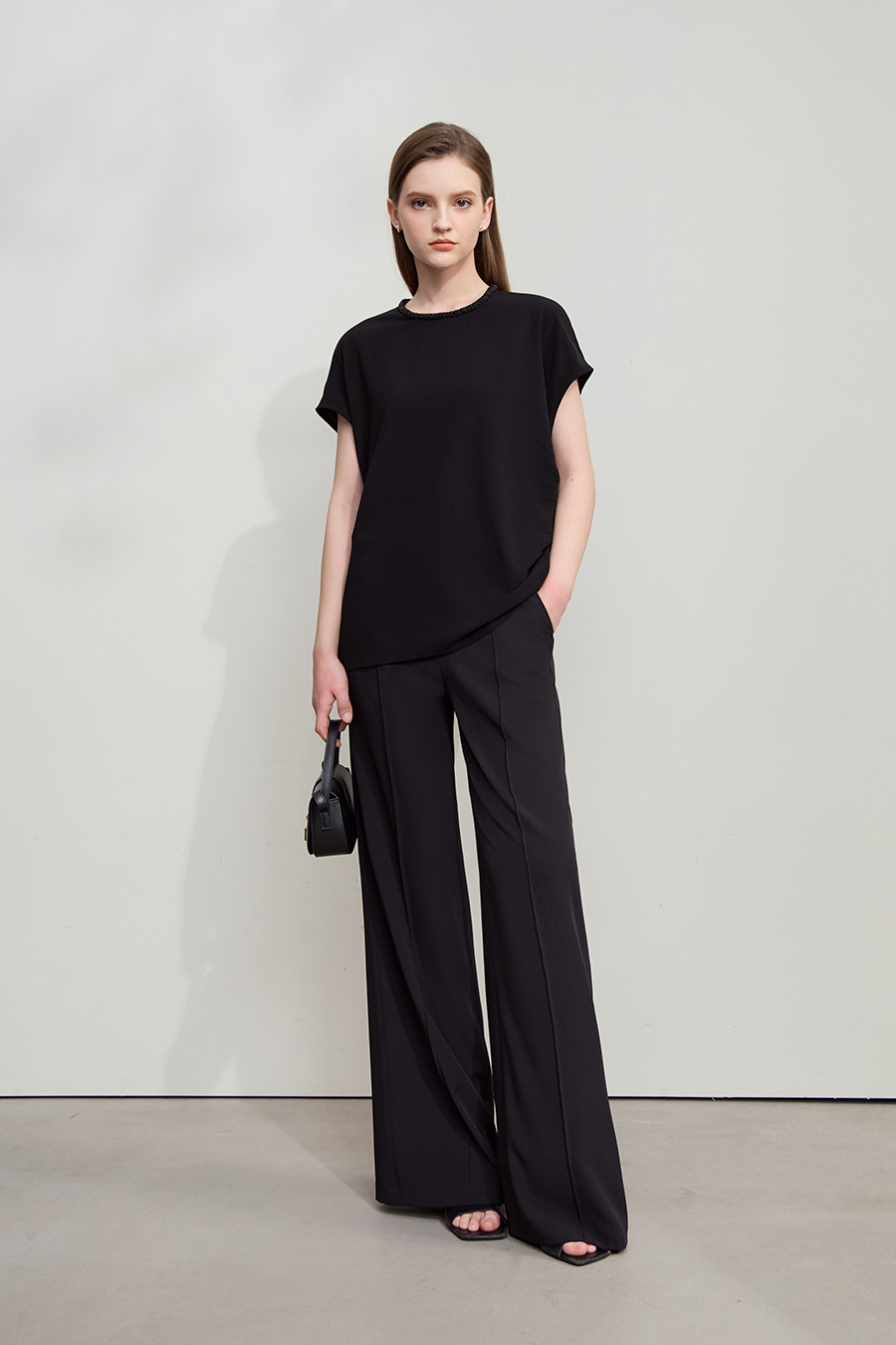 Drop Shoulder Short Sleeve Chiffon Top