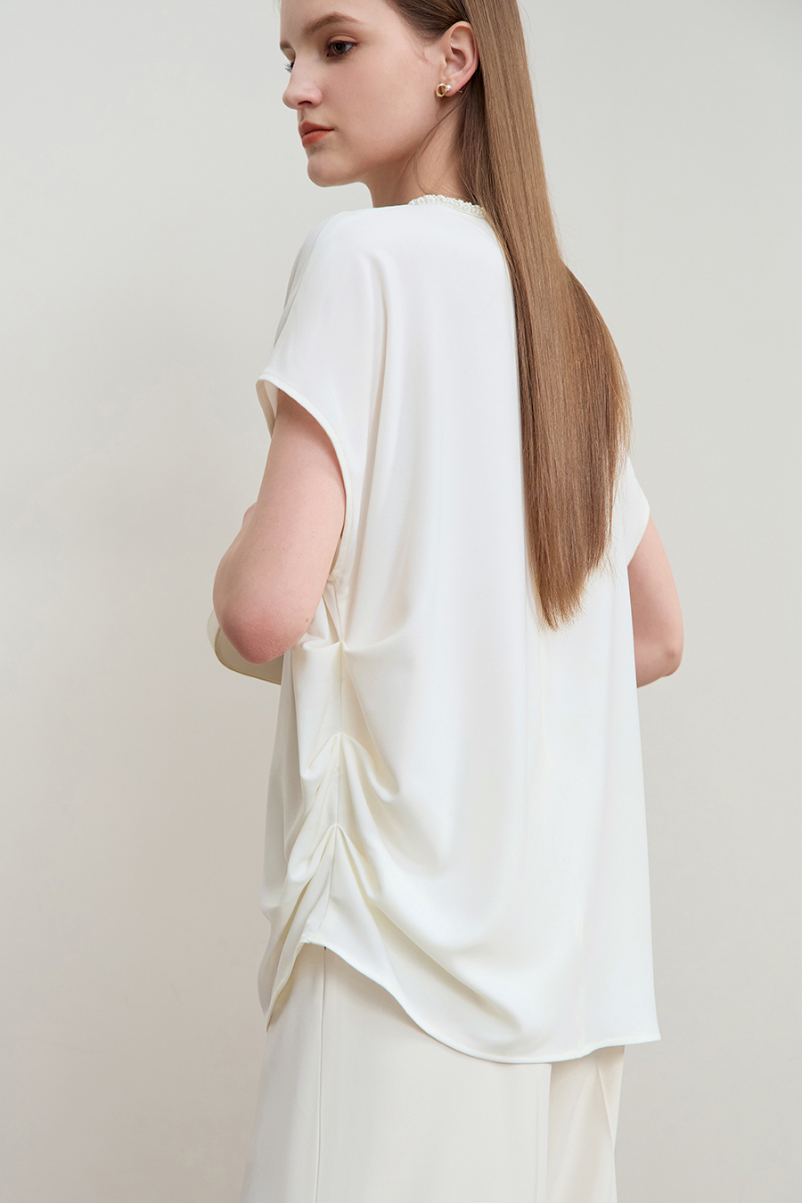 Drop Shoulder Short Sleeve Chiffon Top