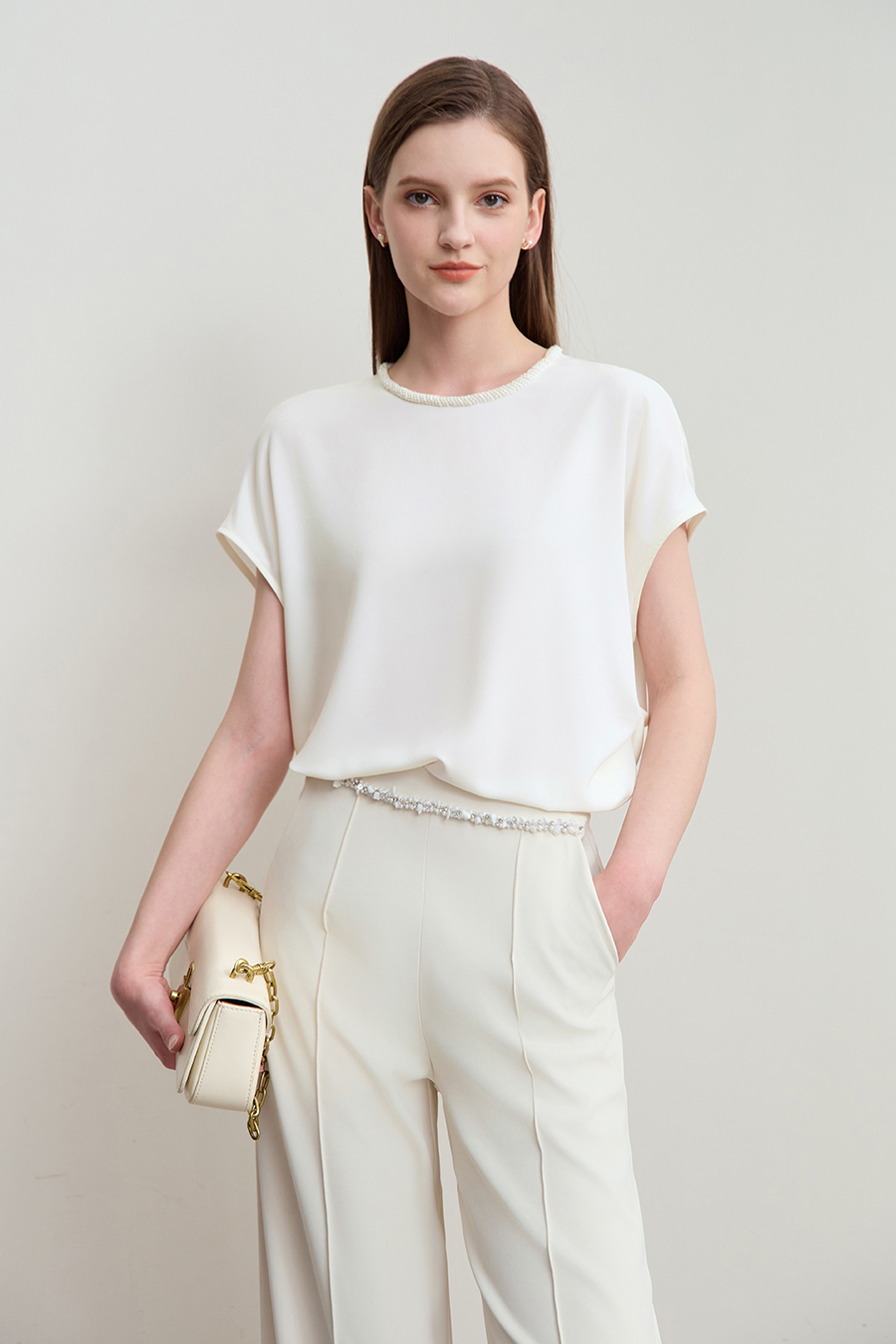 Drop Shoulder Short Sleeve Chiffon Top