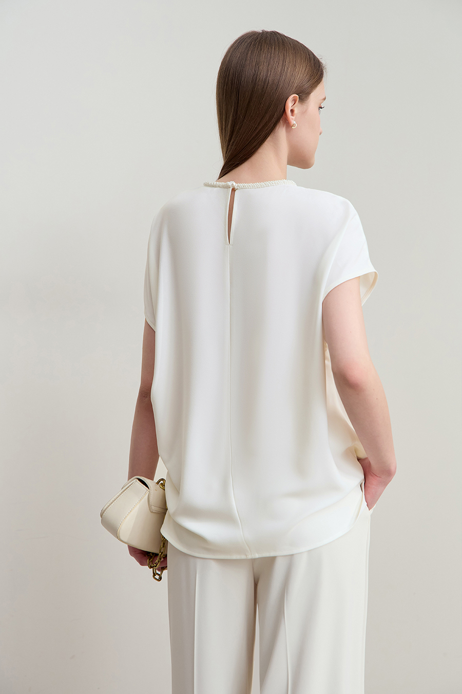 Drop Shoulder Short Sleeve Chiffon Top