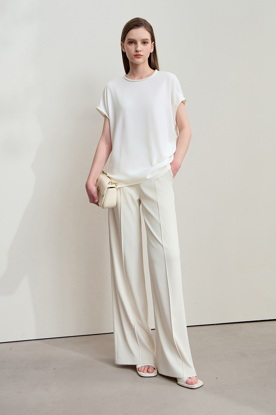 Drop Shoulder Short Sleeve Chiffon Top