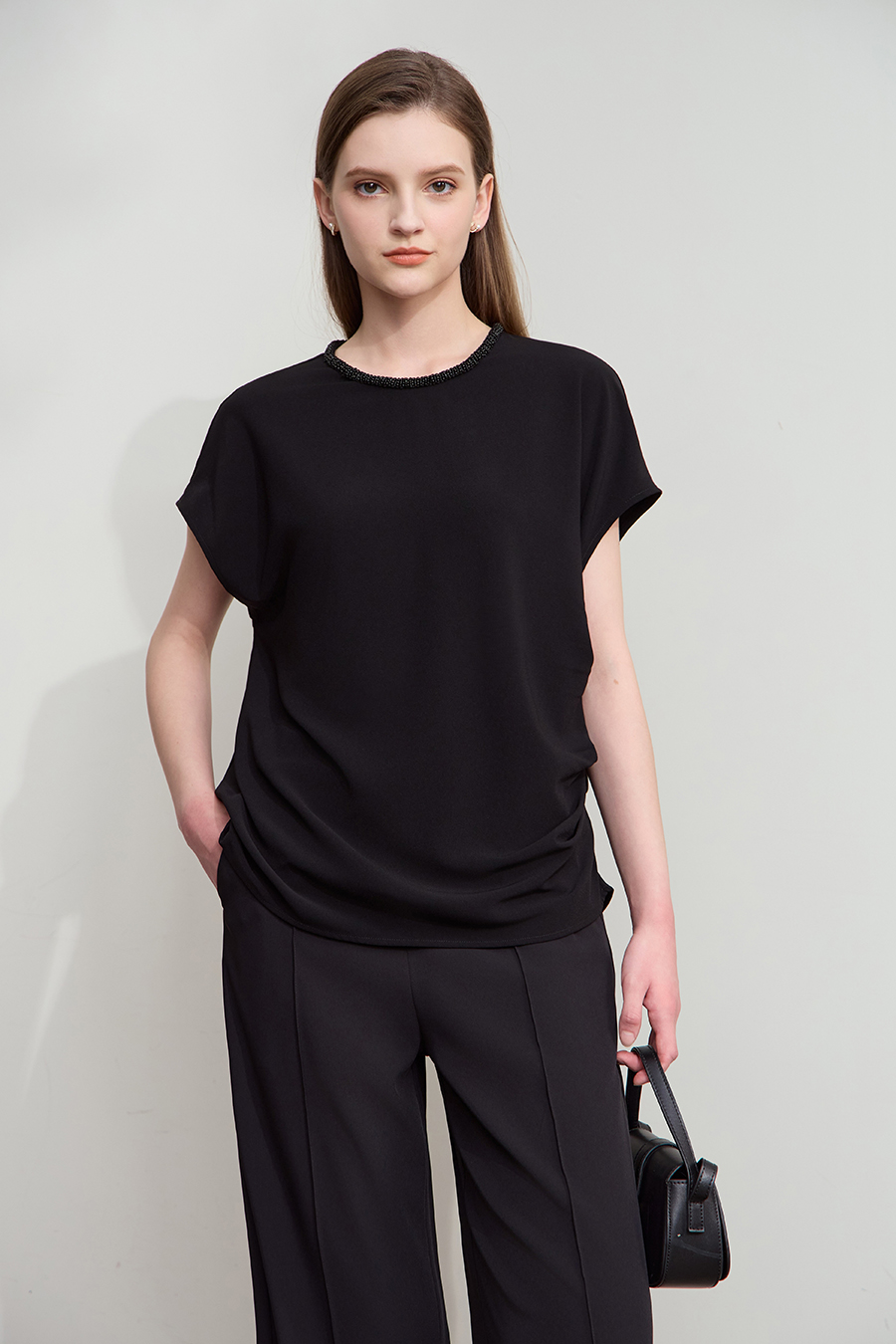 Drop Shoulder Short Sleeve Chiffon Top