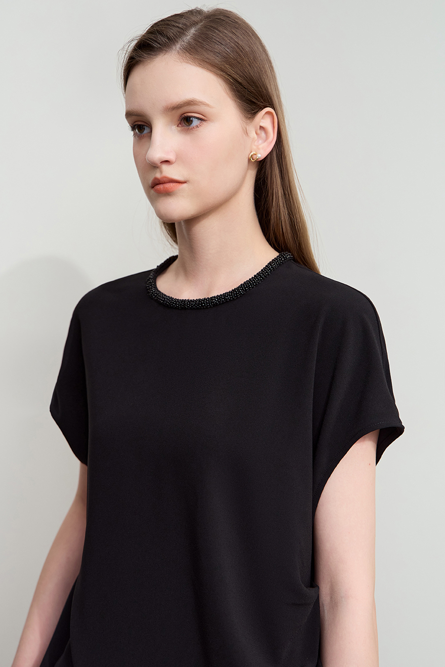 Drop Shoulder Short Sleeve Chiffon Top
