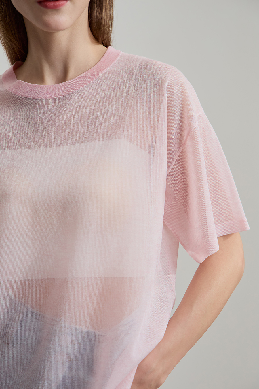 Crew neck Lyocell blend knit sweater|AMII
