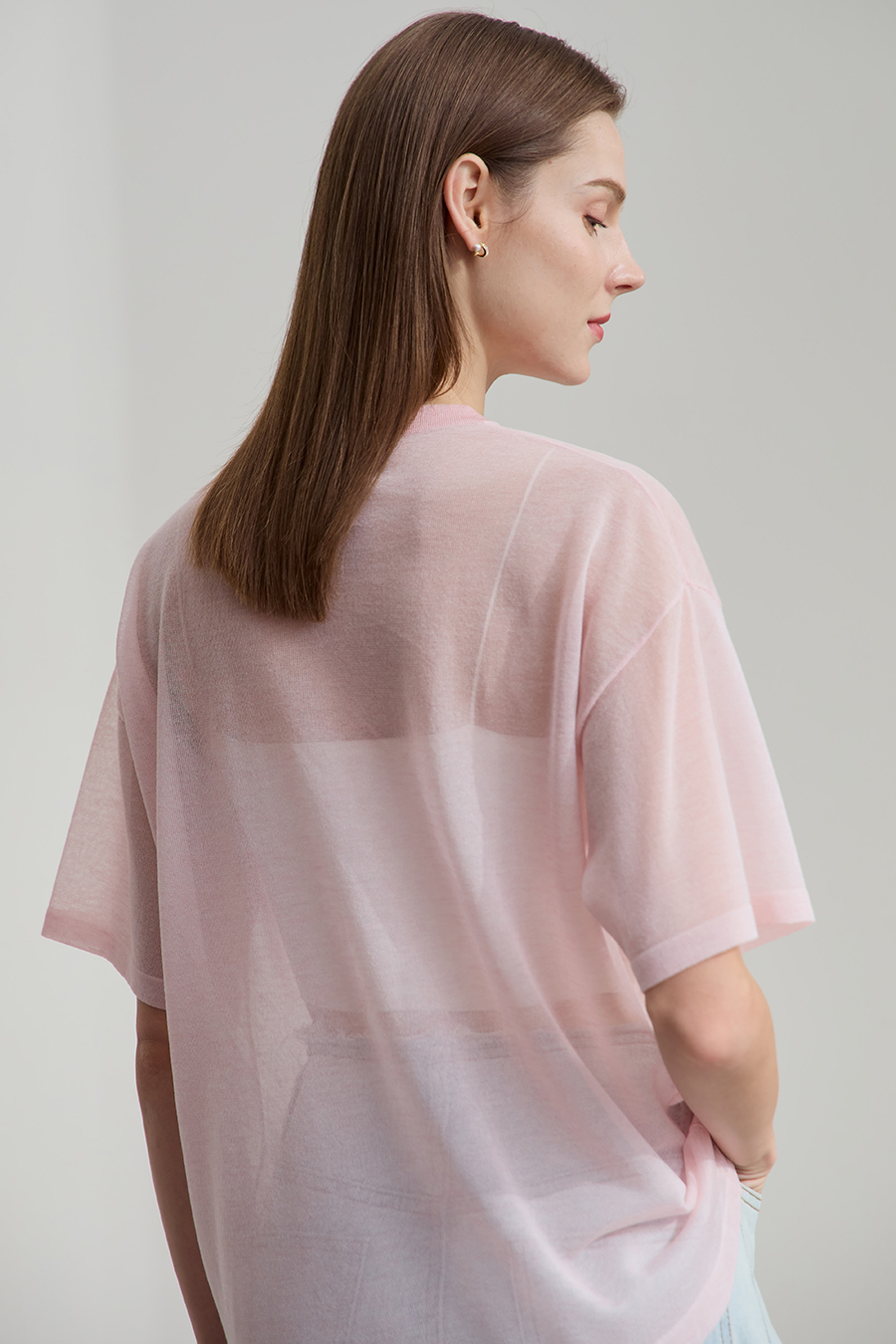 Crew neck Lyocell blend knit sweater|AMII