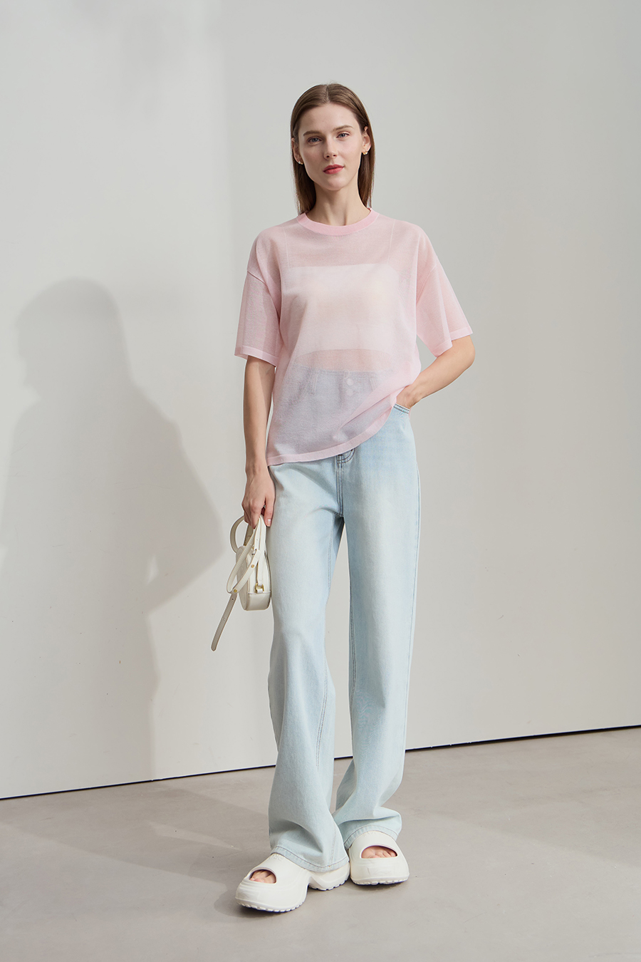 Crew neck Lyocell blend knit sweater|AMII