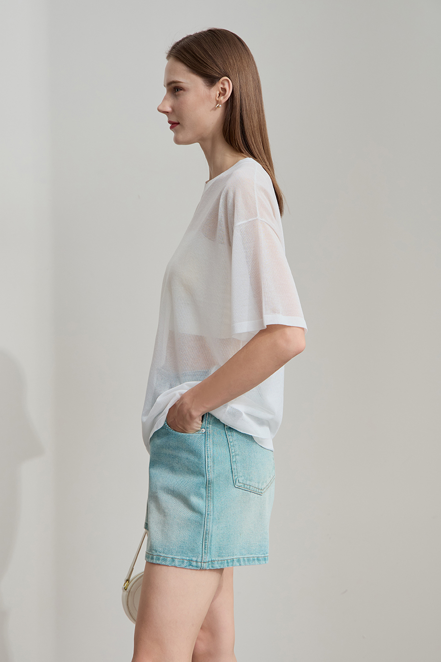 Crew neck Lyocell blend knit sweater|AMII