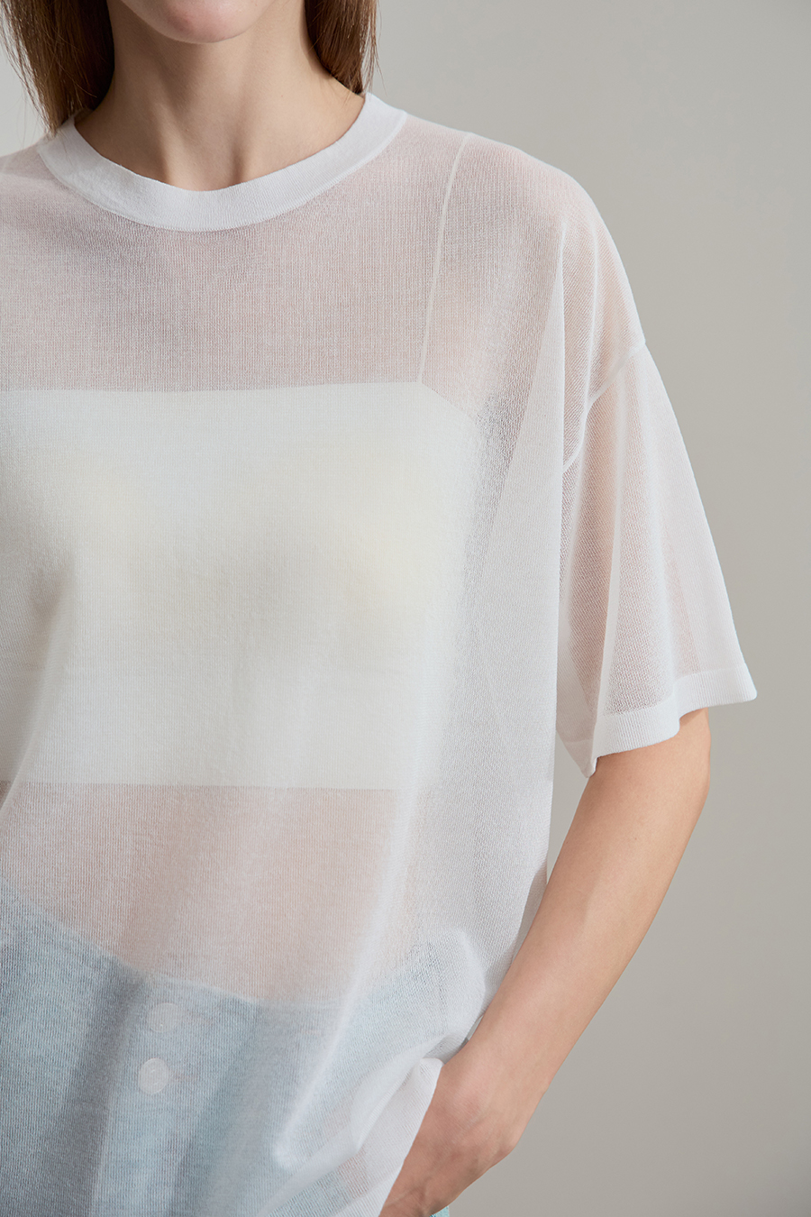 Crew neck Lyocell blend knit sweater|AMII